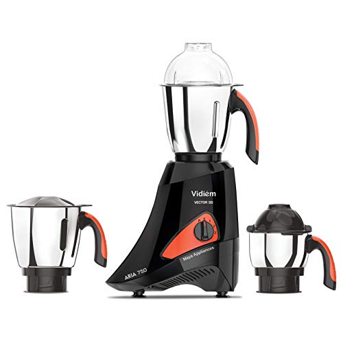 Vidiem Mixer Grinder 577 A Vector SS (Black) | Mixer grinder 750 watt with 3 Leakproof Jars with self-lock | Mixer grinder | 5 Years Warranty