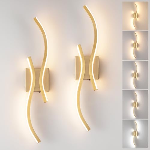 Image of CANEOE Gold Modern Wall Sconce Set of Two, 24in Dimmable Led Wall Sconce Lighting, Hardwire Indoor Wall Lamps for Living Room Bedroom Bathroom Hallway (2 Packs) (Gold, 24in)