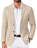 COOFANDY Casual Blazer for Men Slim Fit Two Button Sport Coats Lightweight Stretch Knit Blazer, Light Khaki, L
