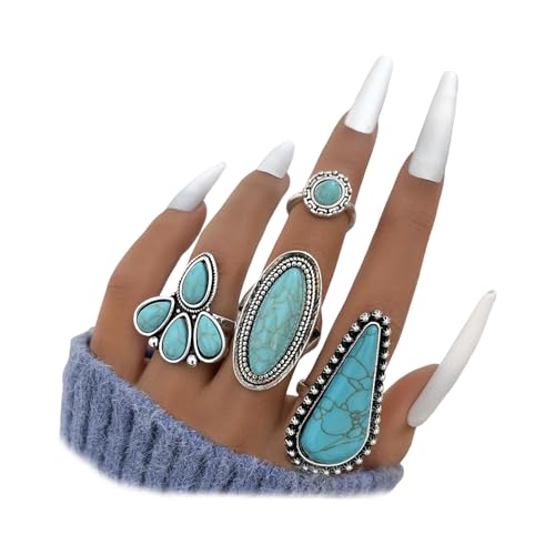 Bagues western turquoise femme avec anneaux serpent ajustables