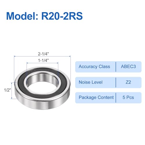 Roulement à billes R20-2RS sourcing map lot de 5 pour machines - 2