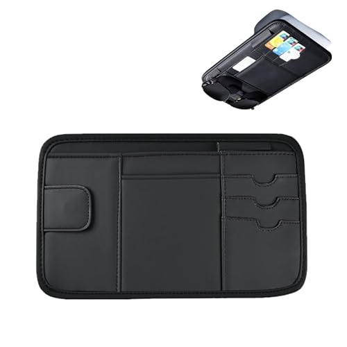 トヨタ アルファード対応 サンバイザー 収納ポケット【非純正品】 ALPHARD 40系 / 30系 / 20系用 多機能 車用アクセサリー 眼鏡ホルダー カード・小物収納 PUレザー製 マグネット式 伸縮ベルト 簡単取付 内装整理 便利グッズ (ブラック