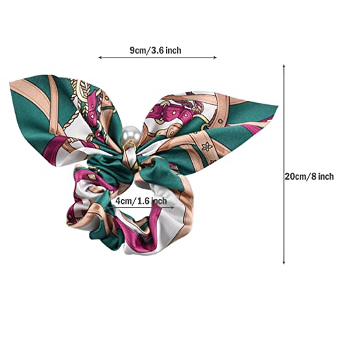 Yonchic 6-Piece Satin Pearl Bowknot Elastic Hair Ties, Simple Style Geometric Print Scrunchies Ladies Long Lasting Braids Ponytail Holders, Soft Elegant Bow Hair Tie Ribbon Rubber Bands Hair Accessories #TOP1