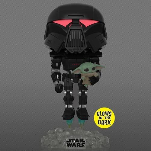 Star Wars: The Mandalorian - Dark Trooper Holding Grogu [The Child] Glow-in-The-Dark Exclusive Funko