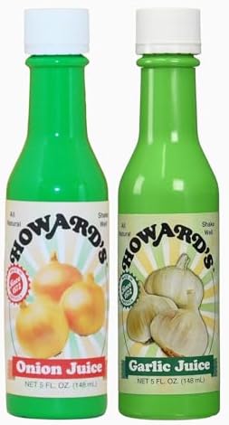 Howard’s Onion & Garlic Juice Duo Pack, 5 fl oz Each | Pure Liquid Seasoning Set | All-Natural Flavor Enhancers for Cooking, Marinades, Dressings & Sauces | No Artificial Preservatives