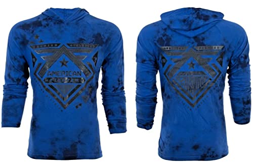 American Fighter Men's Long Sleeve Hoodie WOLF LAKE Shirt Blue S-3XL