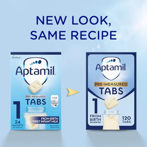 Aptamil 1 First Baby Milk Formula Pre-Measured Tabs, From Birth, 120 Tabs (Pack Of 4) - 1 Tab = 1 Scoop (23g)