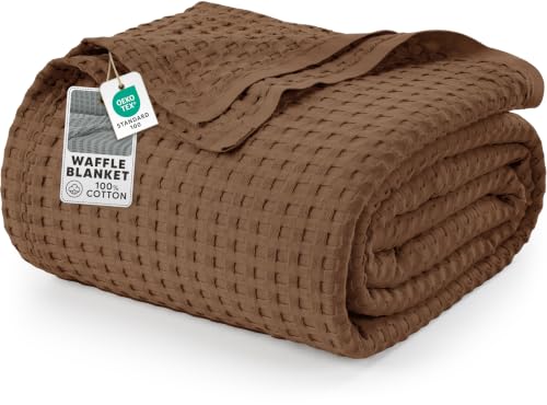 Image of Utopia Bedding 100% Cotton Waffle Blanket Twin Size Brown, 90x72 Inch