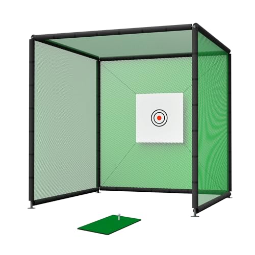 Thanaddo Golfkäfignetz 3m Freistehend Übungskäfignetz Golfnetz Übunskäfig mit Ziel-Tuch und Übungsmattte