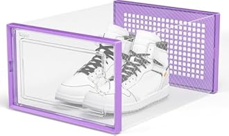 Large Purple Shoe Organizers Storage Boxes for Closet 12 Pack, Kuject Clear Plastic Stackable Shoe Containers Bins with Lids, Under Bed Shoe Storage for Entryway, Drop Front, Fit up to Women's Size 12
