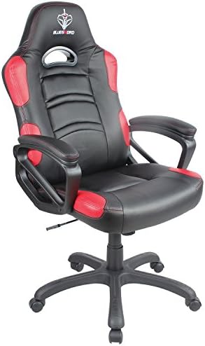 BLUE SWORD Leather Computer Gaming Chair Large Size Racing Style High Back Executive Office Chair with Rocking Function Red, BS001