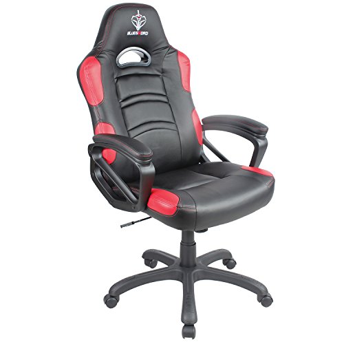 BLUE SWORD Leather Computer Gaming Chair Large Size Racing Style High Back Executive Office Chair with Rocking Function Red, BS001