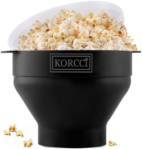 The Original Korcci Microwaveable Silicone Popcorn Popper, BPA Free Microwave Popcorn Popper, Collapsible Microwave Popcorn Maker Bowl, Dishwasher Safe - Black