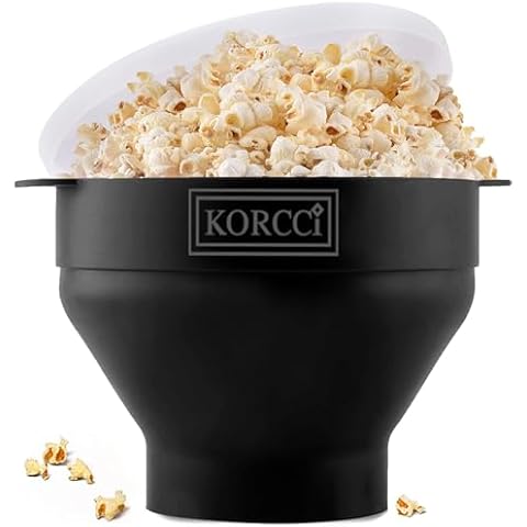 The Original Korcci Microwaveable Silicone Popcorn Popper, BPA Free Microwave Popcorn Popper, Collapsible Microwave Popcorn Maker Bowl, Dishwasher Safe - Black Cover