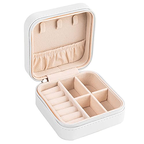 LucyneSwayne Joyero organizador pequeño joyero estuche de almacenamiento portátil bandeja para mujer blanco Cover