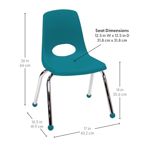 Image of FDP 14 inch School Stack Chair, Stacking Student Seat with Chromed Steel Legs and Ball Glides for Classroom, Homeschool or Learning Space - Teal (2-Pack), 15412-TL