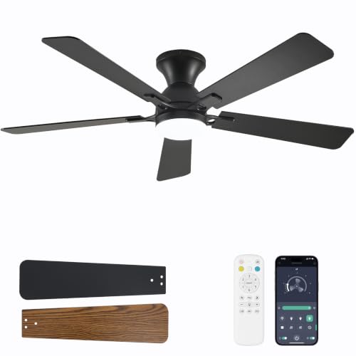 Dolavast Ceiling Fans with Lights, 52 Inch Low Profile Ceiling Fan with Light and Remote Control...