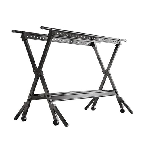 Tendedero Ajustable Para Ropa, Tendales de Ropa Plegable Con Ruedas, Aleación de Aluminio Engrosada, Para Ropa, Calcetines, Para Uso En Interiores Y Exteriores, Tendedero Balcon Exterior Grande(Noir,1