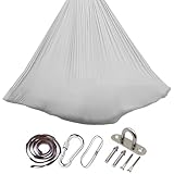 set di amaca da yoga, 150 x 280 cm, anti-gravità, capacità di carico 200 kg, altalena per esercizi interni, amaca da yoga, altalena da yoga con raccordi (grigio)