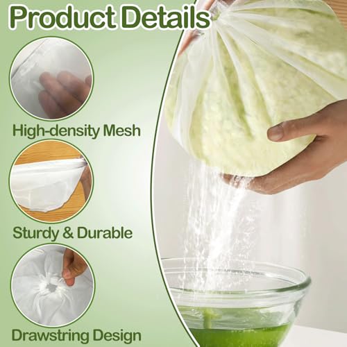 5PCS Reusable Fine Mesh Cheesecloth Bags for Straining - Bowl-Shaped Food Filter Bag, Great for Nut Milk, Juice, Soy Milk, Dumpling Fillings - Multi-Use Nylon Strainer (M)