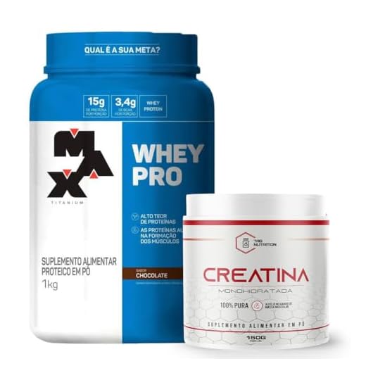 Kit Whey Pro Protein Concentrado 1KG Max Titanium + Creatina 100% Pura 150g - Tag Nutrition (Pote 1KG, Baunilha)