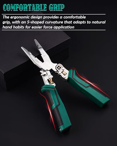 Image of upgraded 8 in 1 Wire Strippers with Voltage Tester, Wire Stripping Tool, Cable Cutters with Plier, Crimper, Splitting, Wire Stripper Tool for 10-18 AWG for Electrician Work Green