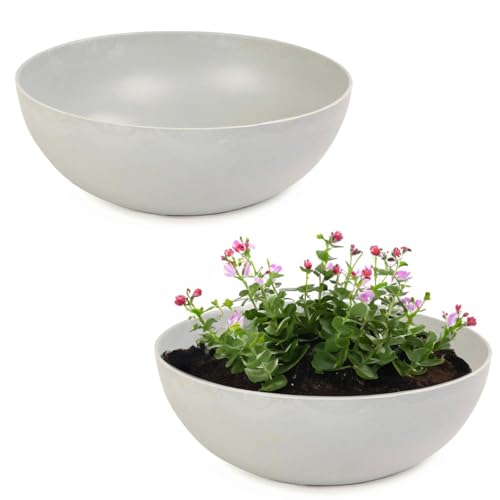 matches21 Pflanzschalen für draußen - 2 Vintage Dekoschalen beige-grau marmoriert als Blumentopf Pflanztopf - Schale in 20 cm als Garten Vogeltränke Balkon-Deko oder Friedhof Grabschale