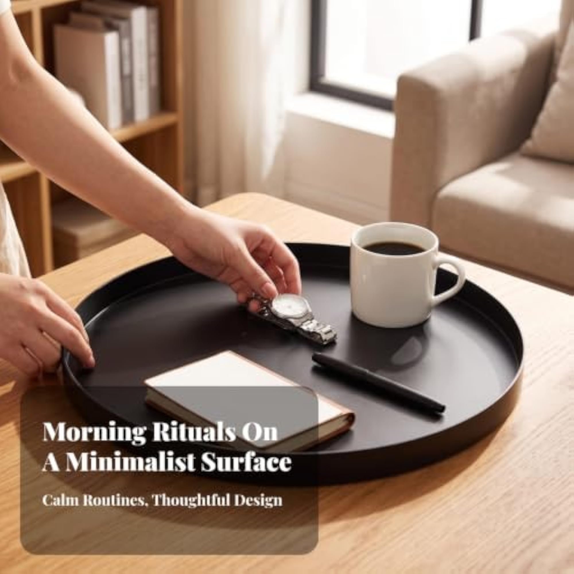 Wear-Resistant Round Metal Tray with Black Frame