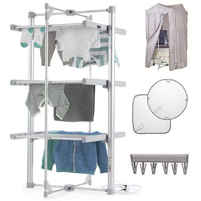 drysoon 3-Tier Heated Clothes Airer, Cover, Shelf & Peg Hanger Pack