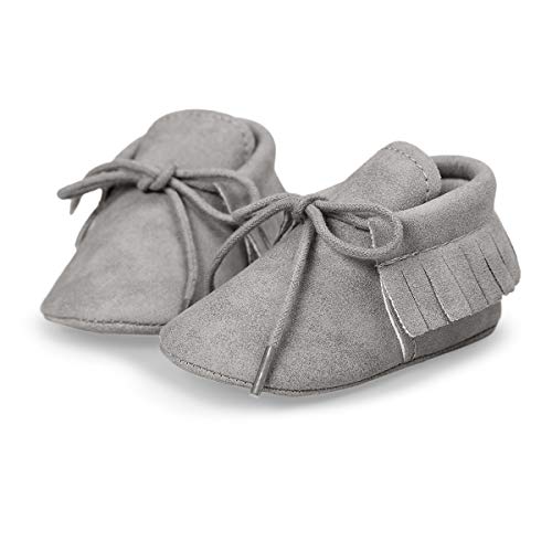 Baby Boys Girls Moccasinss Soft Sole Tassels Prewalker Crib Anti-Slip Toddler Shoes PU Grey 6-12 Months