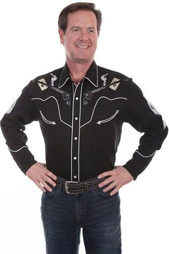 Scully Black Embroidered Men's Long Sleeve Snap from Western Shirt P-852