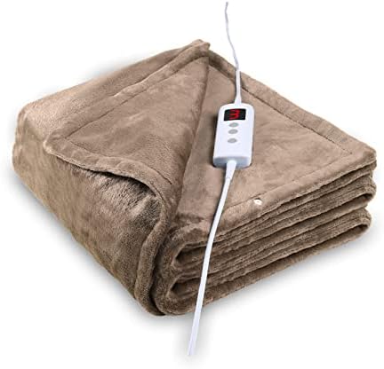 7chatudo Heated Throw Electric Blanket with Fast Heating 6 Temperature Levels & 4 Auto-Off Timers Soft Fabric Machine Washable 50"x 60" (Linen)