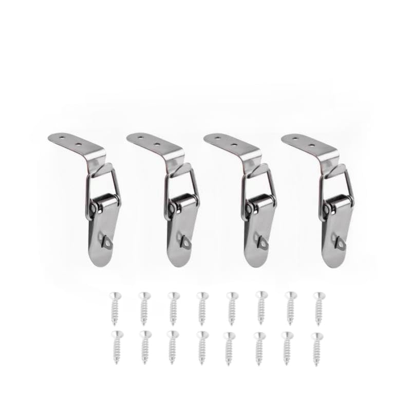 Latch 90 Degree Stainless Steel Spring Loaded Toggle Latch,With locking hole, Silver Catch Hasp Clamp Clip Lock with for Cabinet, Wooden Case, Box (90mm - 4 Pack)
