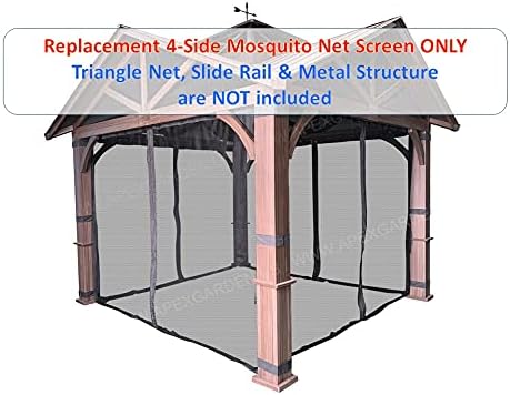 APEX GARDEN Mosquito Netting installed on a gazebo, with text indicating 'Screen Net ONLY'