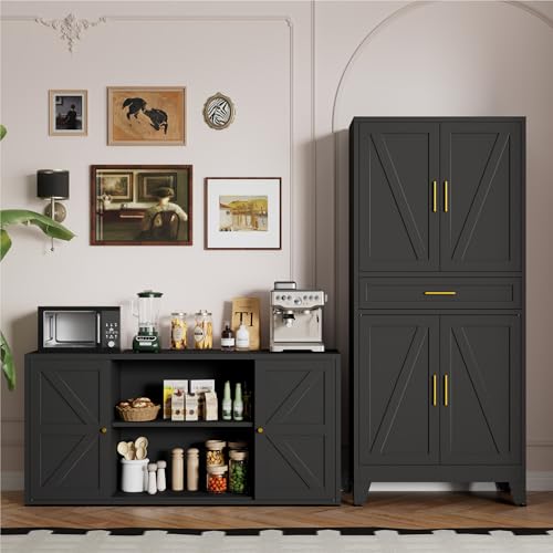 Image of LCAOPC 71 inch Tall Pantry Storage Cabinet with Drawer and Adjustable Shelves, Freestanding Tall Kitchen Cupboard Storage Cabinet for Kitchen,Dining Room, Living Room, Black