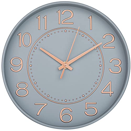 HZDHCLH 25cm Modern Quartz Lautlos Wanduhr Arabisch Ziffer Schleichende Sekunde ohne Ticken für Dekoration Wohnzimmer, Küche, Büro, Schlafzimmer