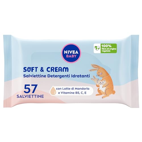 NIVEA BABY Salviettine Detergenti Idratanti Soft & Cream 57 Pezzi, Salviette neonato per una pelle pulita, asciutta e idratata, Salviettine neonato con Latte di Mandorla e Vitamine B5, C & E