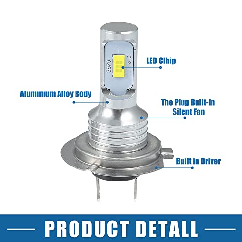 A Absopro H7 Fog Lights Bulbs 1000 Lumens Headlight Bulb 3570 Chips 6000K-7000K Auto Led Headlight Projector 35W Car Driving Running Lamp Aluminum White 1 Pair #TOP3