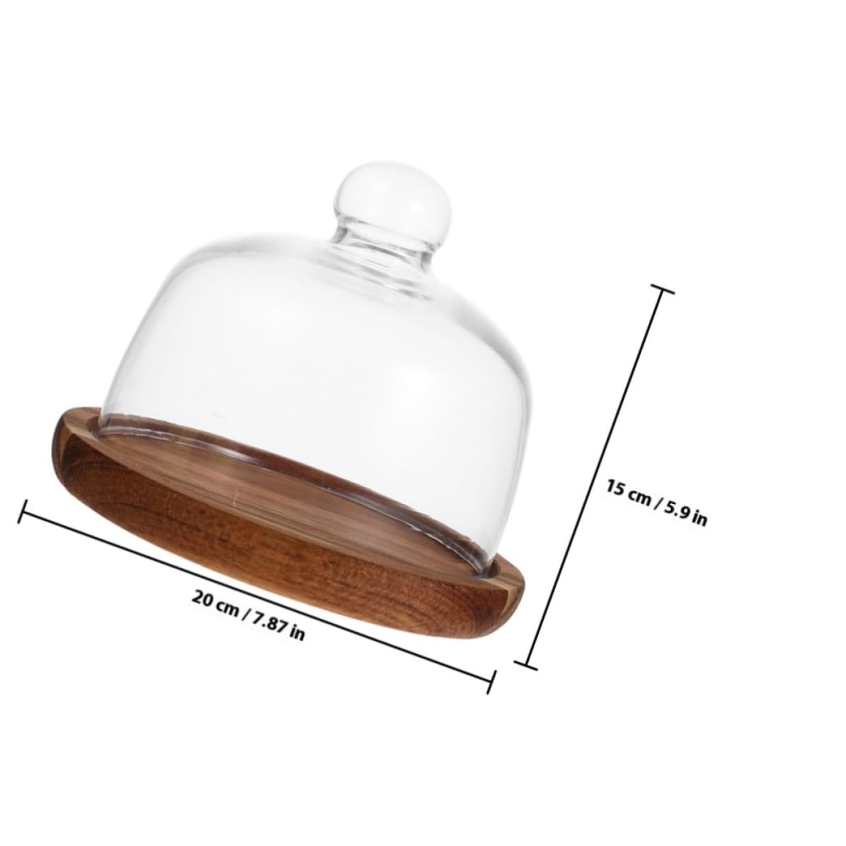 Alasum Bandeja para Tartas de Madera Cúpula de Vidrio para Cocina | Diseño Transparente Creativo, Acabado Fino, Cobertura de Alimentos y Conservación del Calor