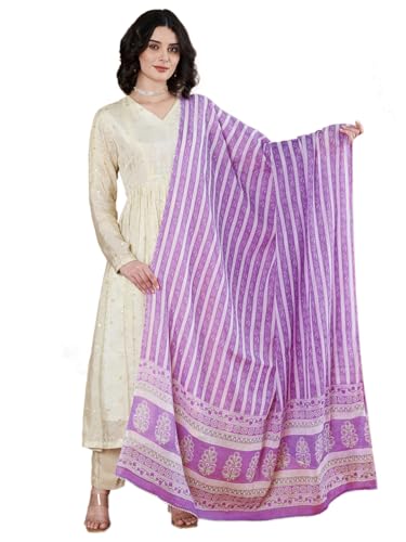 Image of Women's Cotton Blend Floral Print Dupatta with 2.20 Meters | Women's cotton printed dupatta with tassels