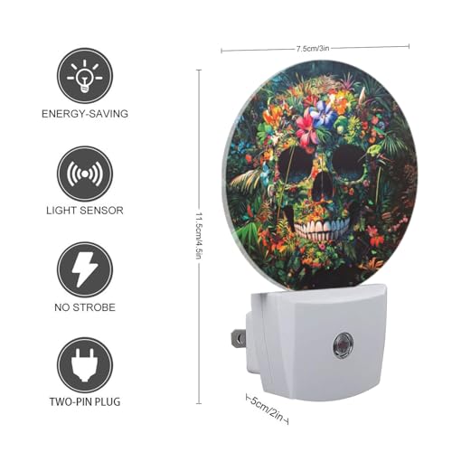 Image of LED Night Lights Lamp with Dusk to Dawn Sensor, Exquisite Tropical - Flowered Skeleton Night Light Plug Into Wall for Kids Room, Bedroom, Bathroom, Kitchen, Hallway