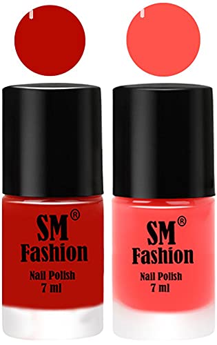 Image of Long Lasting Nail Polish | Nail Paint Combo 7 ml Each) - Set of 2 Red Orange-Baby Pink