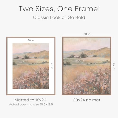 Image of Homeforia 20x24 Picture Frame Mocha, High End Metal 20x24 Frame Matted to 16x20 Print, 20 x 24 Mocha Poster Frames with Mat 16 by 20 inch Photo, 24x20 Hanging Frame, Tempered Glass, Wall Kit, Set of 1