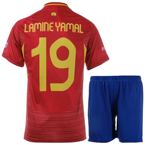 metekoc Spain Yamal 2024 Heim #19 Football Fußball Kinder Trikot Shorts Fußballbekleidung Geschenk Set Jugendgrößen (Heim,152)