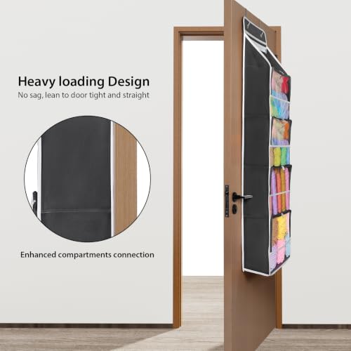 Image of Univivi Hanging Yarn Storage Organizer with 5 Zipper Closure Compartments, Large Capacity Knitting Organizer Storage, Over The Door Hanging Yarn Holder for Knitting Needles, Crochet Hooks (Dark Grey)