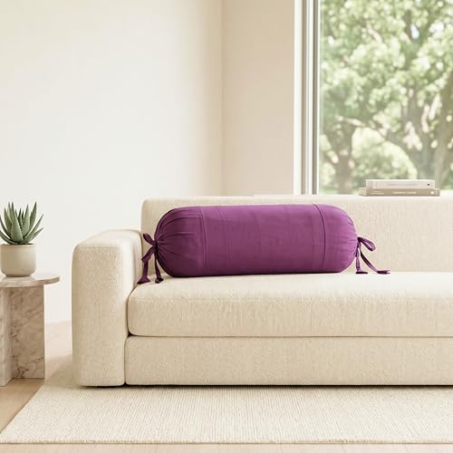 Image of SAJAVAT HOME Purple Bolster Pillow Covers Set of 2 | 32x15 Inch Round Side Cushions for Sofa, Bed & Diwan | Decorative Masnad Covers with Tie Closure