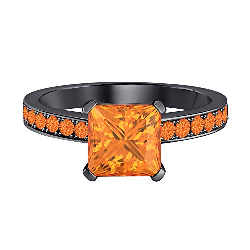 Brilliant 14k Black Gold Plated 2.30Ctw Created Princess Shape Gemstones Engagement Ring for Womens.2