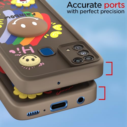 Image of Pikkme Back Cover for Samsung Galaxy M31 / M31 Prime / F41 | Soft Silicone| Cute Rainbow Smile & 3D Cartoon Flower Design | Shockproof Raised Camera Protection Bumper Case (Brown)