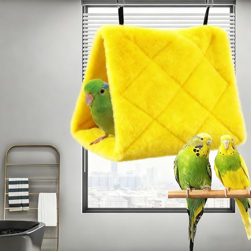 Image of Bird Nest Snuggle Hut Soft Plush Hammock Hanging Cage Tent for Birds Parrot Winter Warm Bed Pet Toy for Hamster Parrot Macaw Budgies Eclectus Parakeet Cockatiels Cockatoo Lovebird (Yellow)