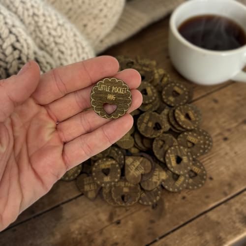Image of Positive Wooden Pocket Hugs Cutouts | 100 Laser Engraved Wood Hearts with Positive Pocket Hug Messages | Family Keepsake and Rememberance Gift